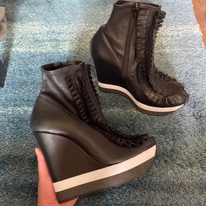 Ruthie Davis Leather Black Boots Platform Wedge